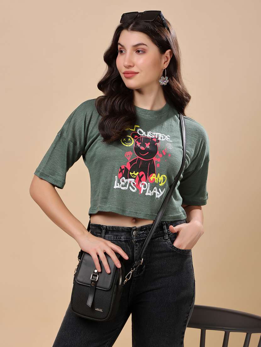 women printed short sleeve crop t-shirt