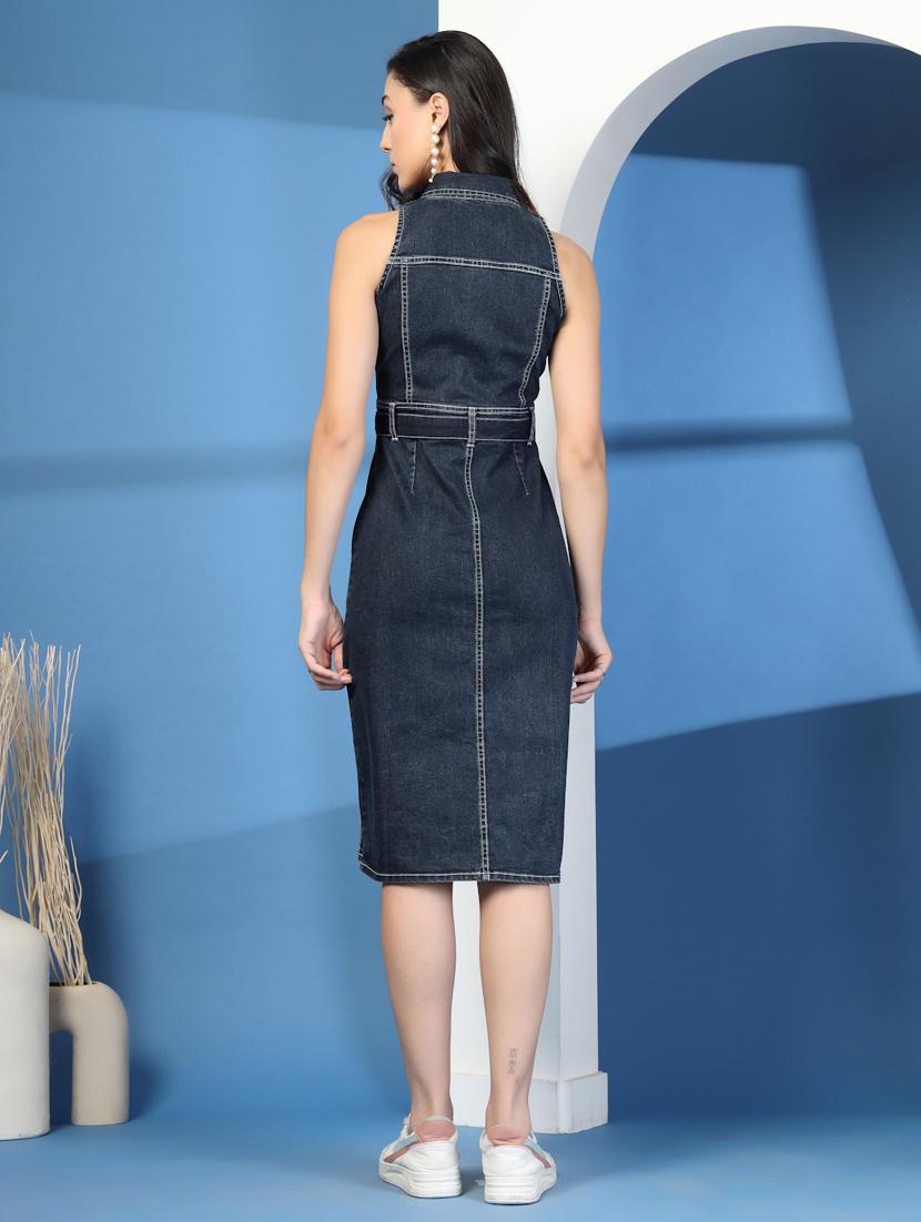women solid collared sleeveless shirt dress - 21966093 - Standard Image - 4