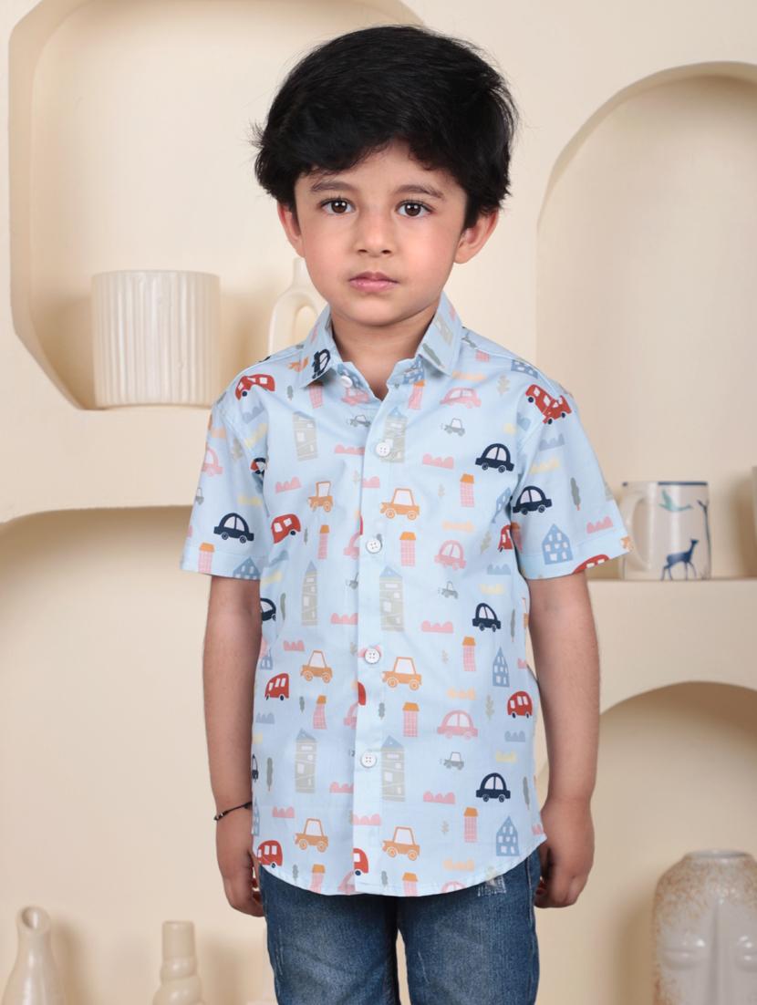 boys printed collared short sleeve shirt