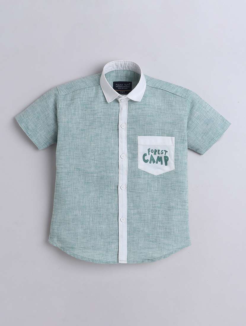 boys solid collared short sleeve shirt - 21966099 -  Standard Image - 1