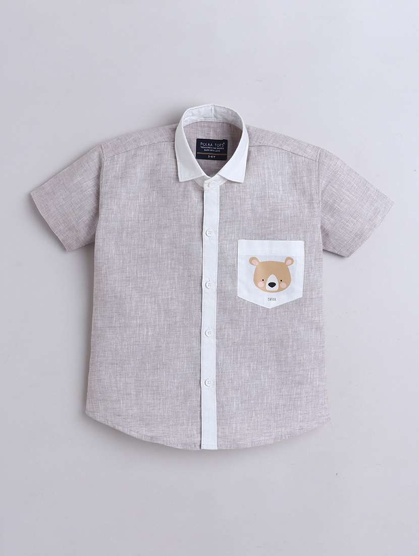 boys solid collared short sleeve shirt - 21966100 -  Standard Image - 1