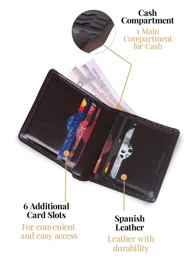 men's brown genuine leather formal wallet - 21966111 - Standard Image - 4