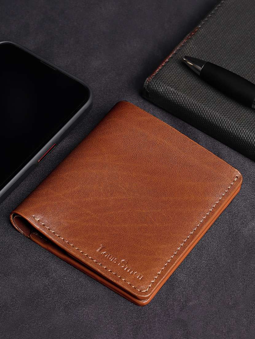 men tan solid bi-fold leather wallet