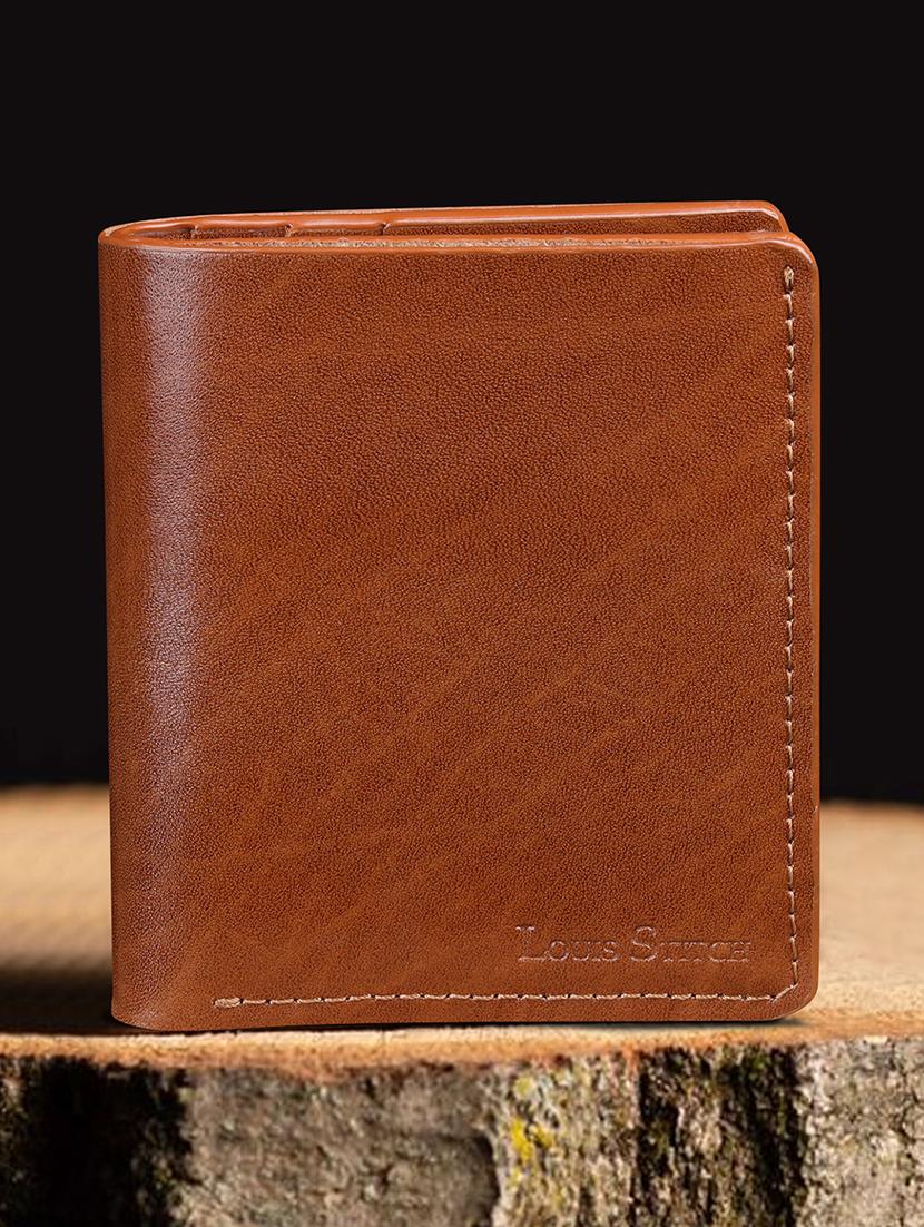 men tan solid bi-fold leather wallet - 21966112 -  Standard Image - 1