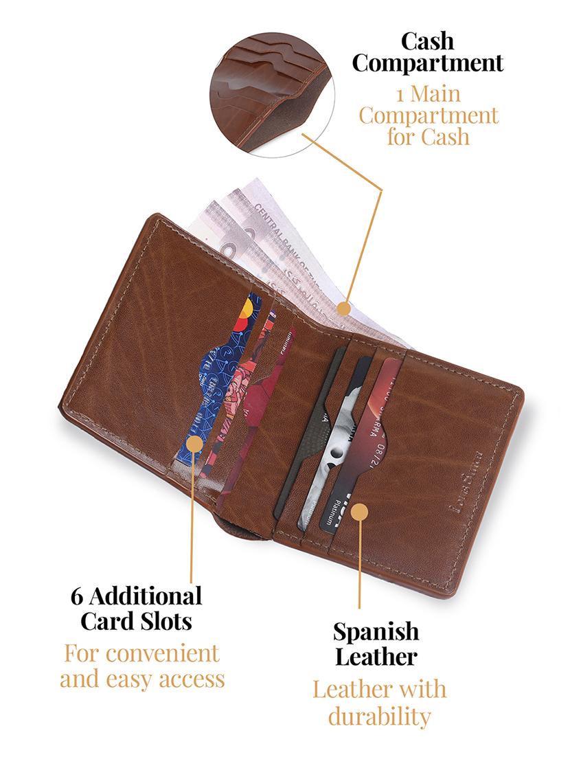 men tan solid bi-fold leather wallet - 21966112 - Standard Image - 4