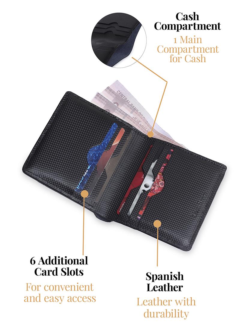 men's black textured leather bifold wallet - 21966113 - Standard Image - 4
