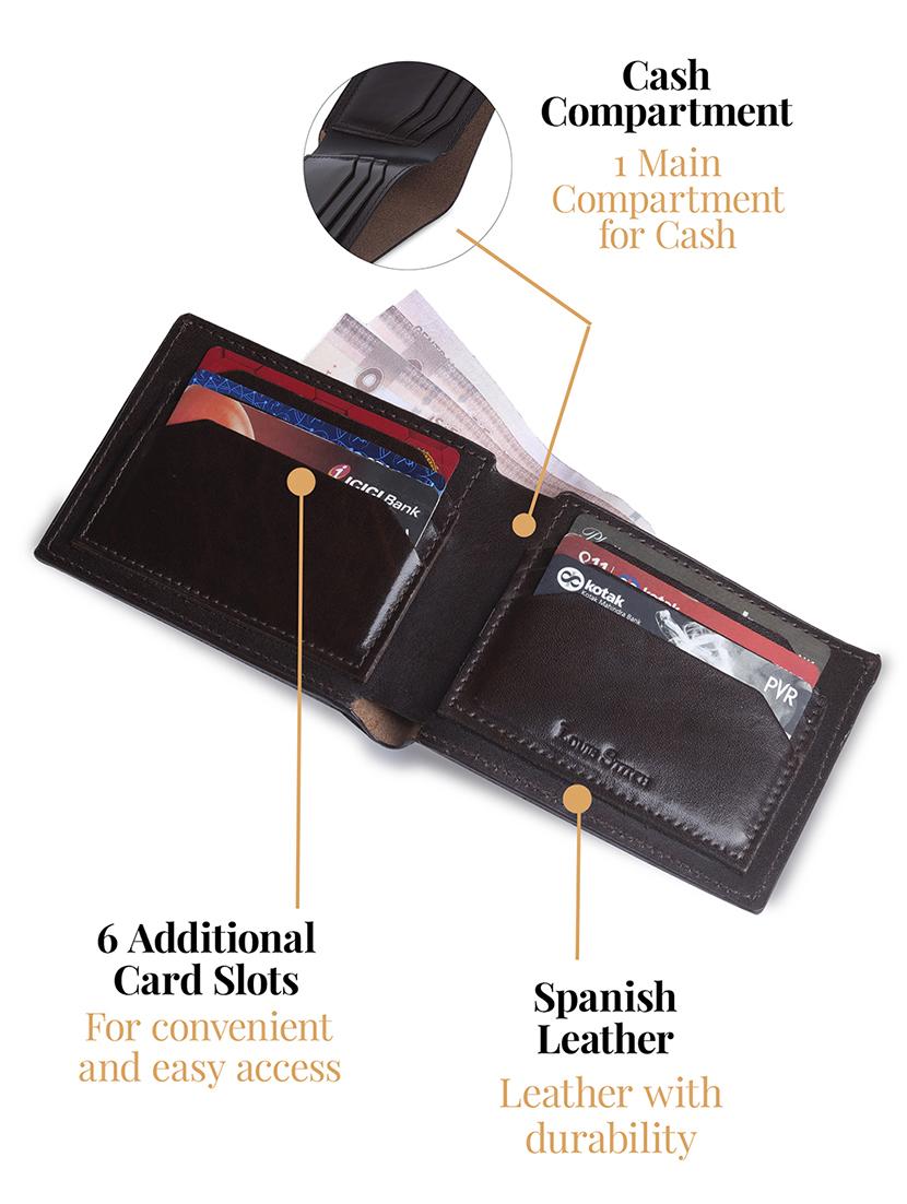 men's solid brown leather bi-fold wallet - 21966114 - Standard Image - 4
