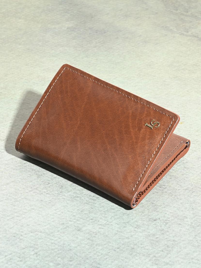 men tan solid leather wallet - 21966116 - Standard Image - 1