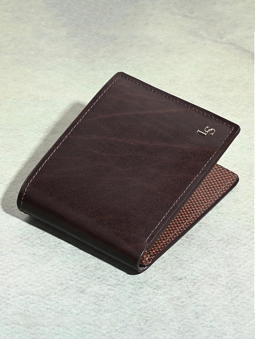 men brown solid leather wallet - 21966123 - Standard Image - 1