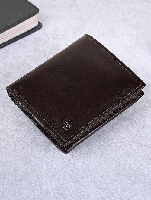 men brown solid leather wallet - 21966125 - Standard Image - 0