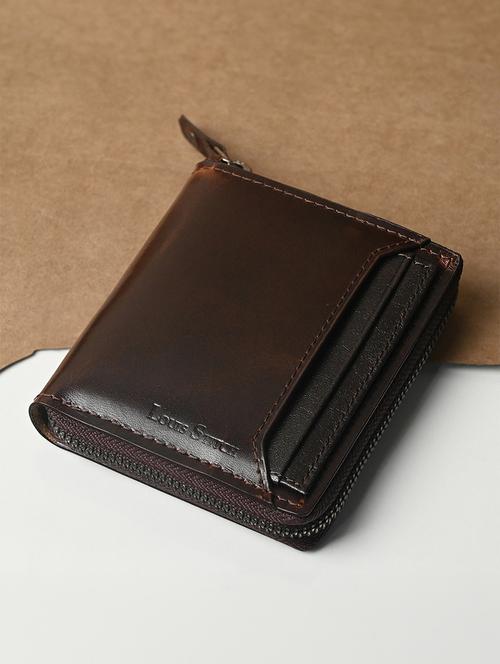 men's brown leather zip around wallet - 21966131 - Standard Image - 0