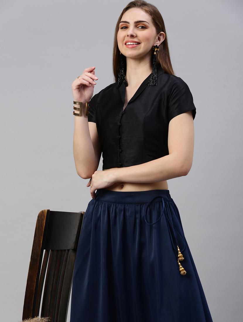 women solid short sleeve stitched blouse - 21966137 - Zoom Image - 0