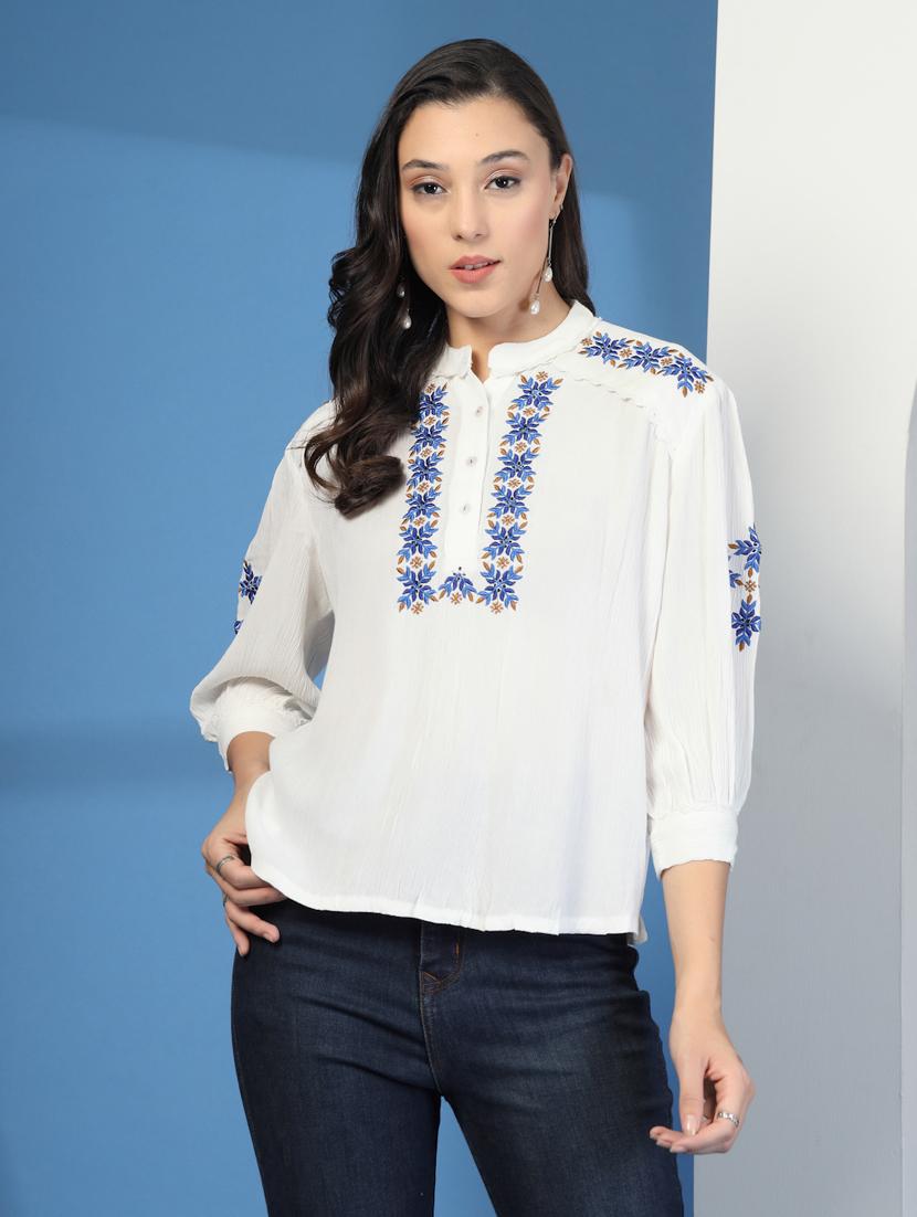 women white embroidered puff sleeve top - 21966146 - Zoom Image - 0
