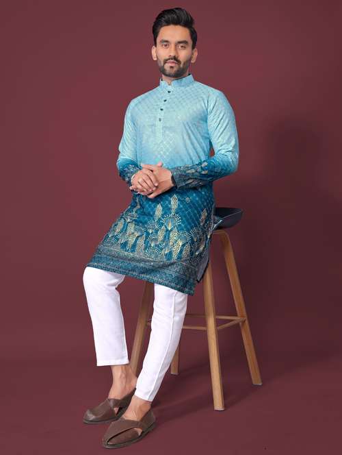 blue rayon long kurta - 21966158 - Standard Image - 0
