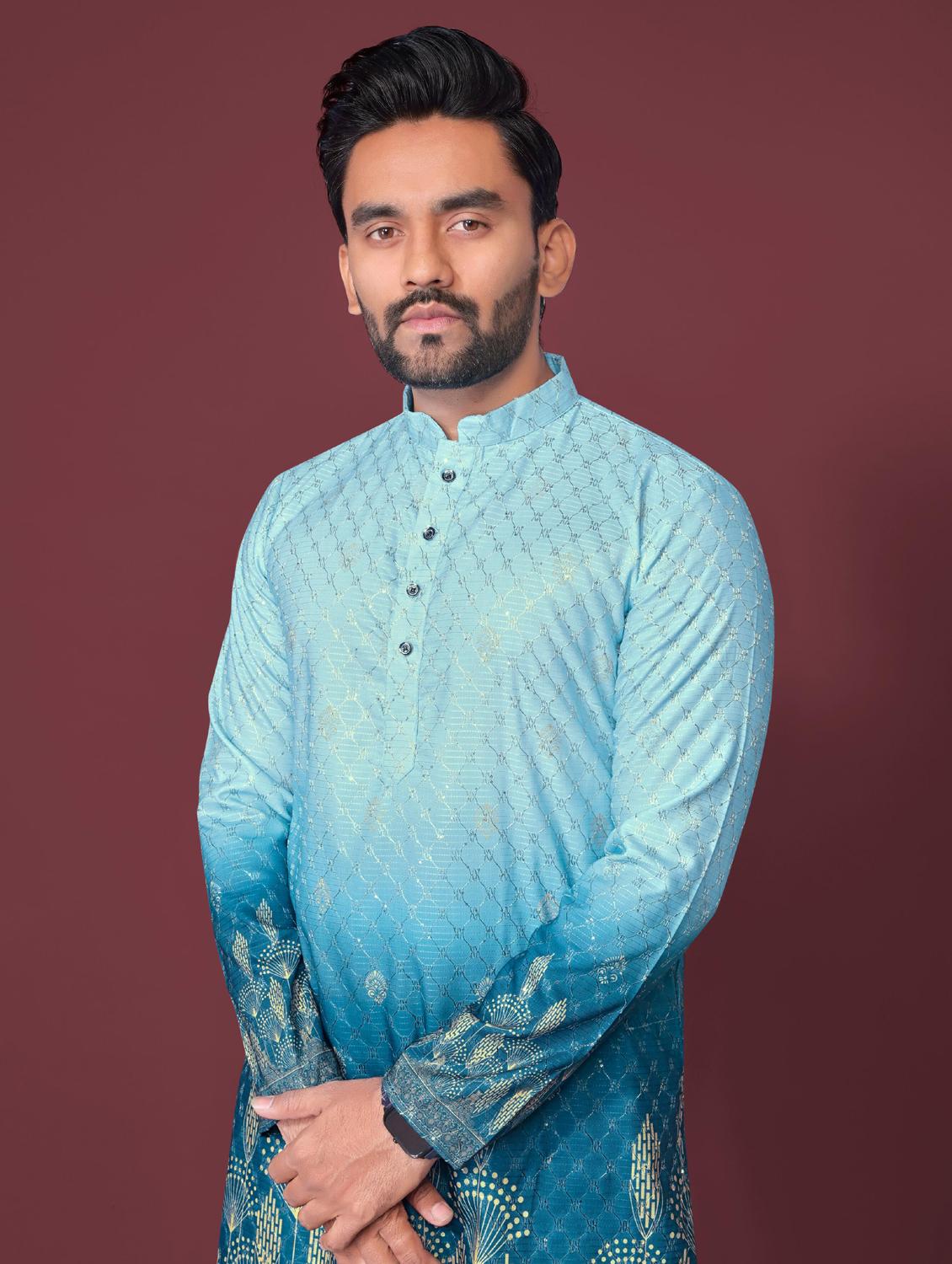 blue rayon long kurta - 21966158 - Standard Image - 4