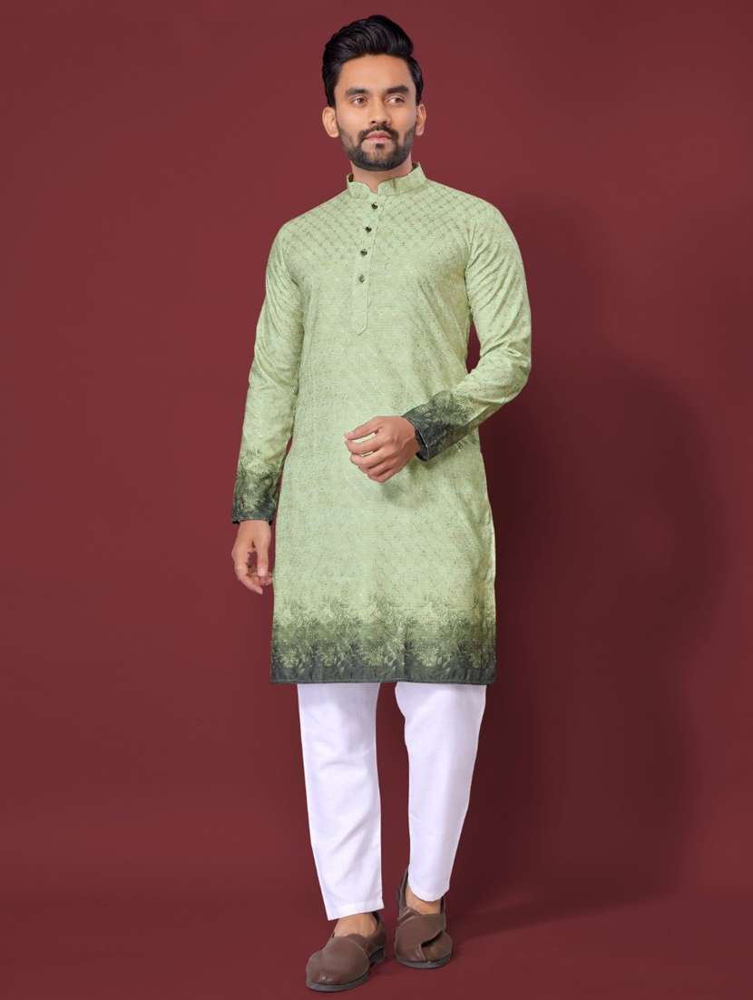 green rayon long  kurta - 21966160 -  Standard Image - 1