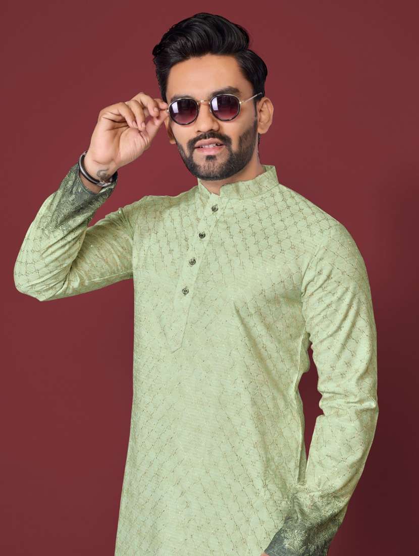 green rayon long  kurta - 21966160 -  Standard Image - 4