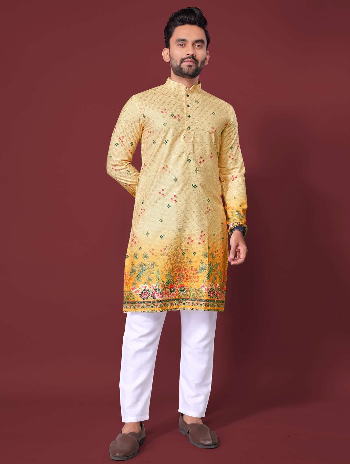 yellow rayon long  kurta - 21966162 -  Standard Image - 1