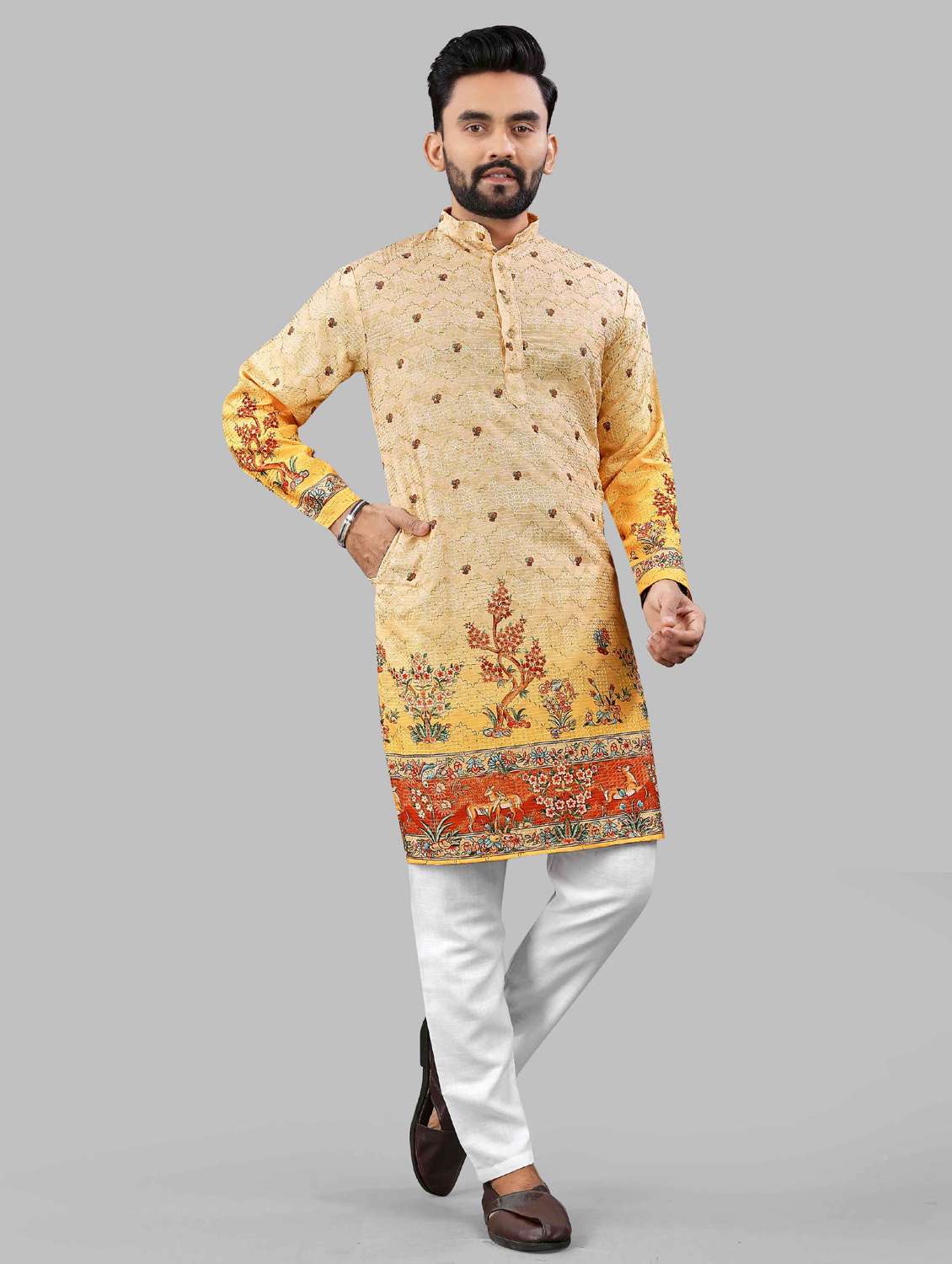 orange rayon long  kurta - 21966165 -  Standard Image - 1