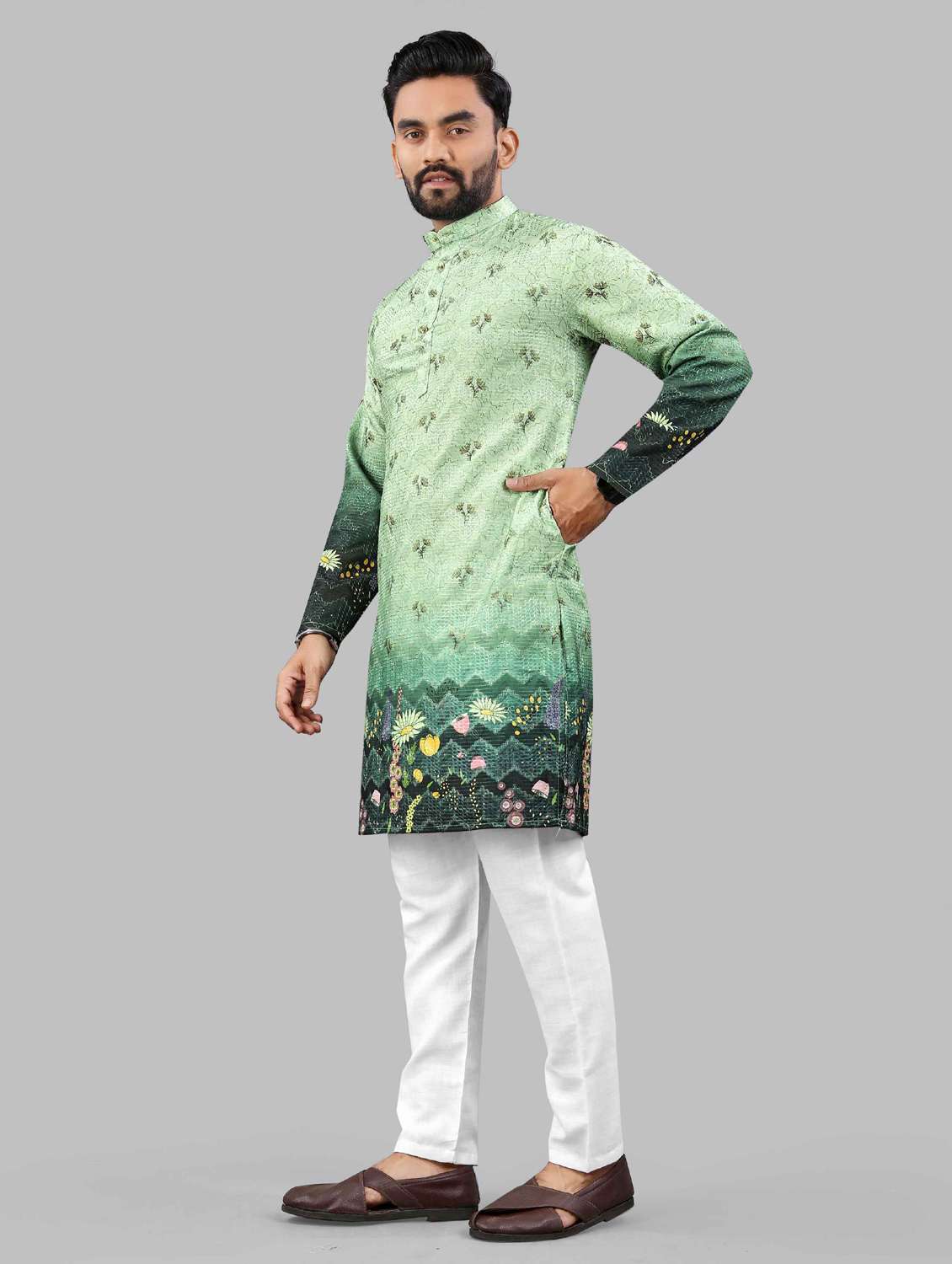 green rayon long  kurta - 21966166 -  Standard Image - 1
