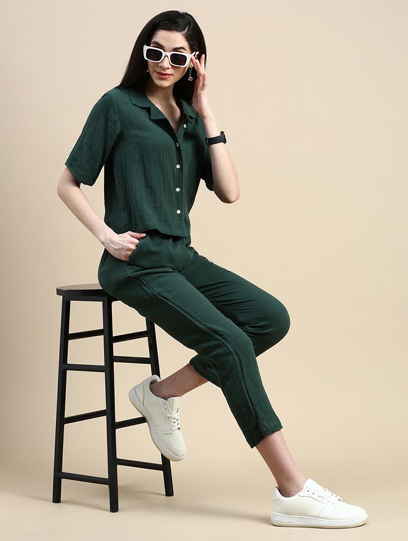 women solid cuban collared short sleeve crop shirt - 21966170 - Standard Image - 4