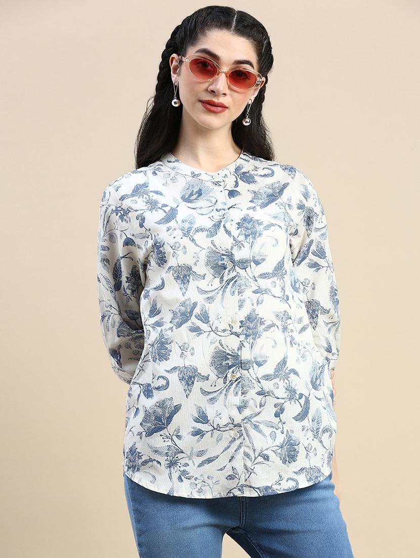 women printed mandarin collar shirt - 21966174 -  Zoom Image - 0