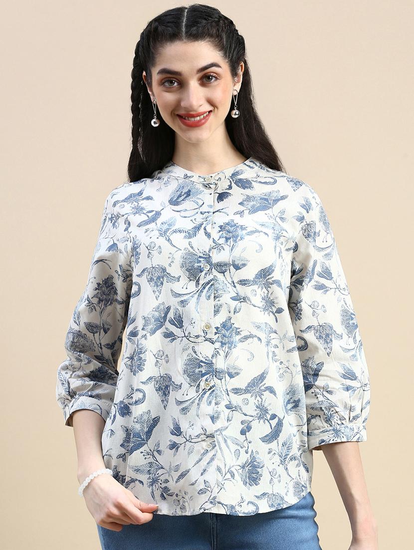 women printed mandarin collar shirt - 21966174 - Standard Image - 1