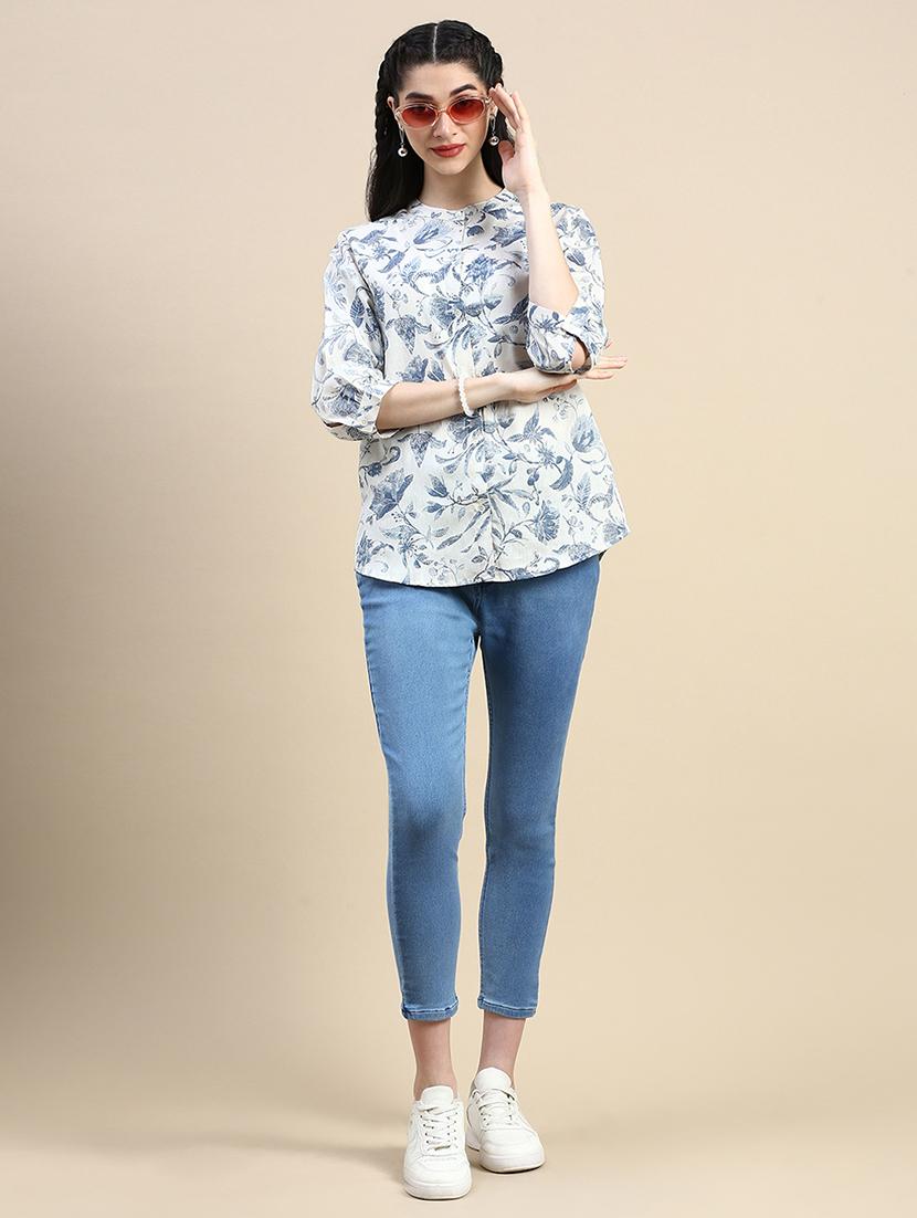 women printed mandarin collar shirt - 21966174 - Standard Image - 4