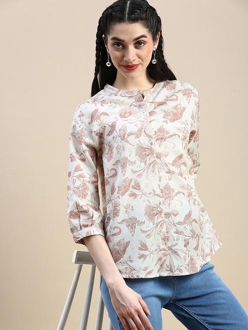 women printed mandarin collar shirt - 21966175 -  Standard Image - 0