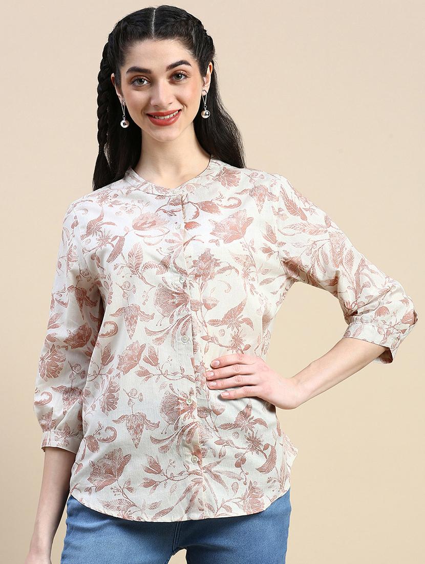 women printed mandarin collar shirt - 21966175 -  Standard Image - 1
