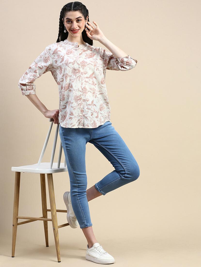 women printed mandarin collar shirt - 21966175 - Standard Image - 4