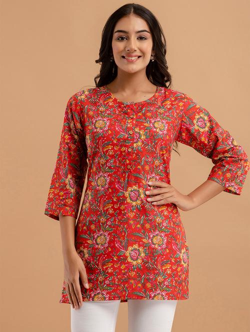 women printed three quarter sleeve straight kurti - 21966179 - Standard Image - 0
