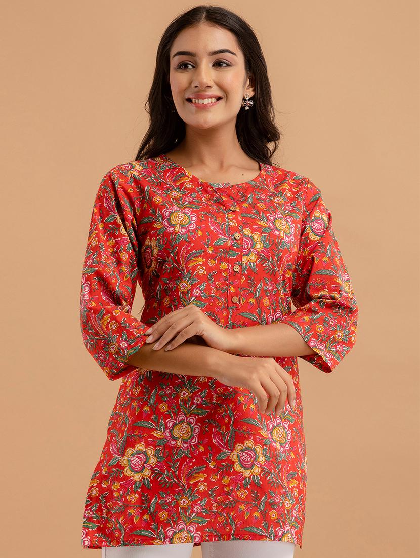women printed three quarter sleeve straight kurti - 21966179 - Standard Image - 1