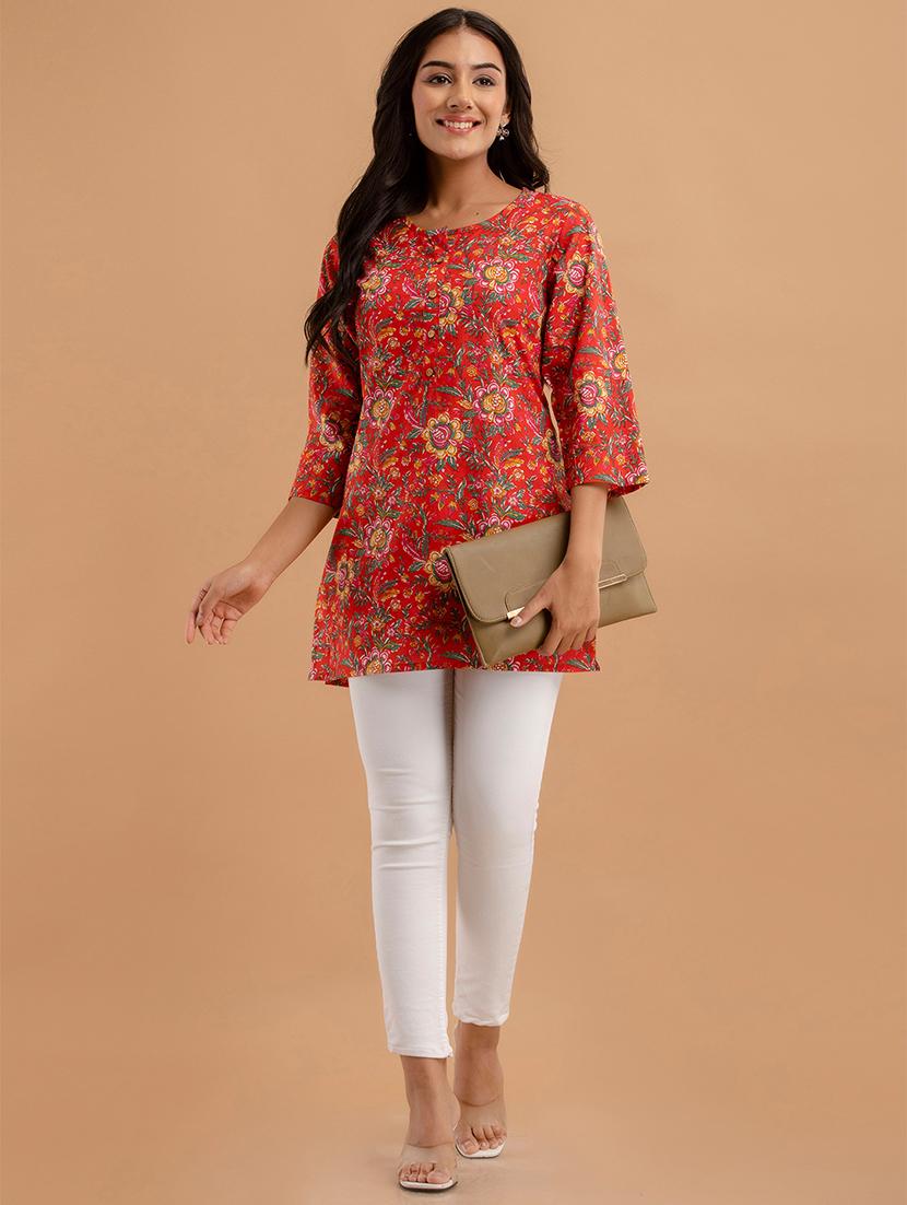 women printed three quarter sleeve straight kurti - 21966179 - Standard Image - 4