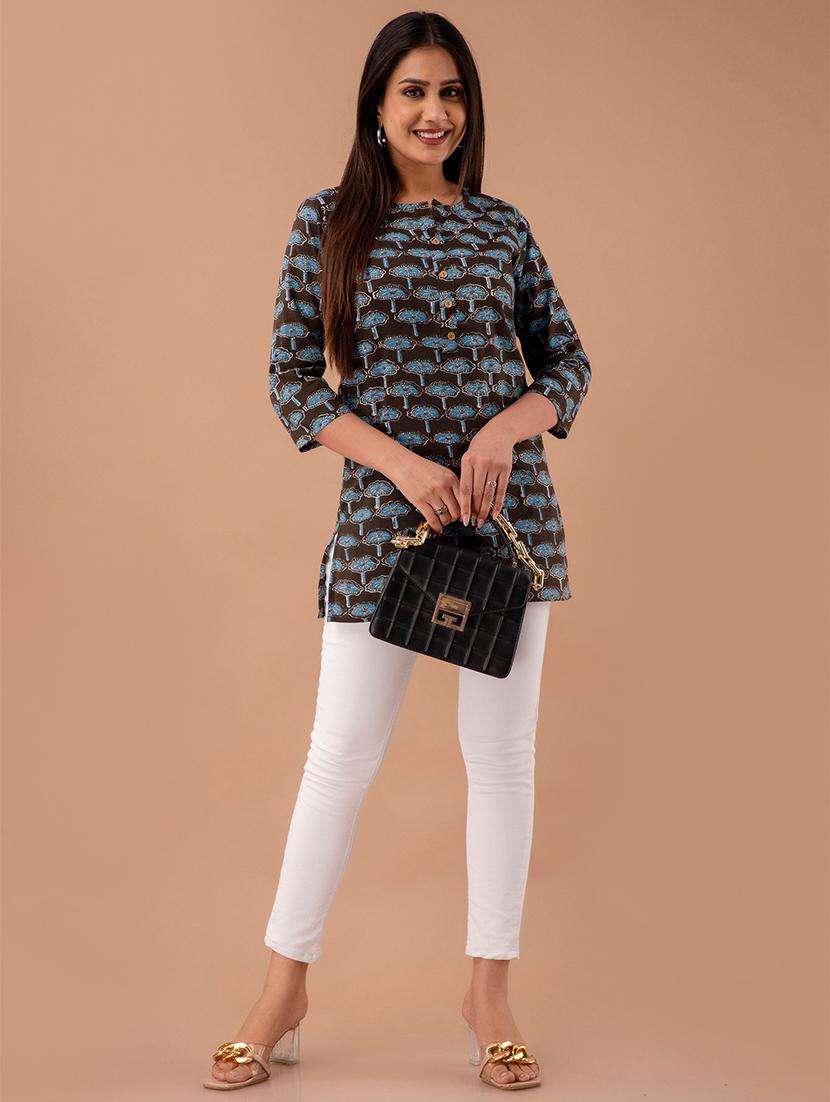 women printed three quarter sleeve straight kurti - 21966182 - Standard Image - 4
