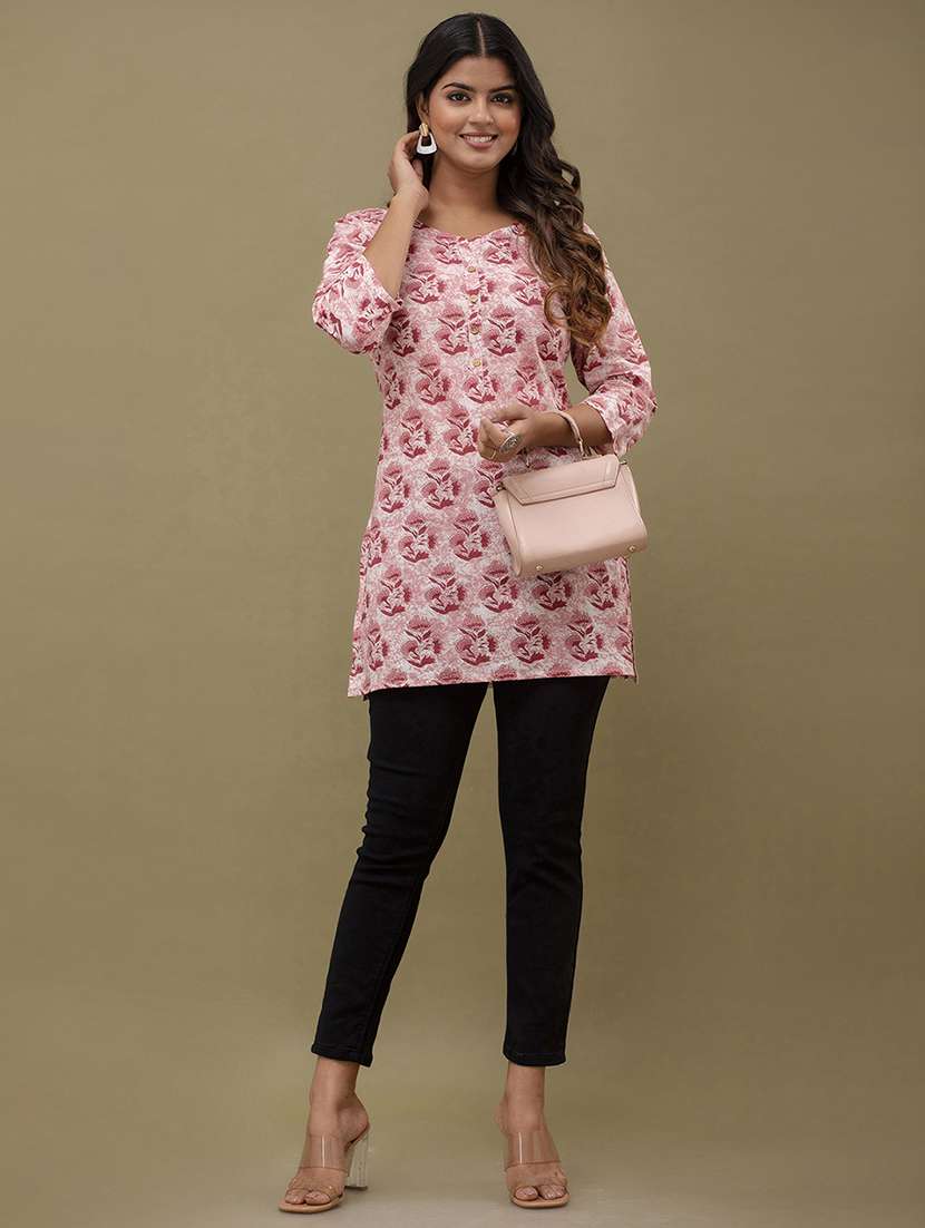 women printed three quarter sleeve straight kurti - 21966185 -  Standard Image - 4