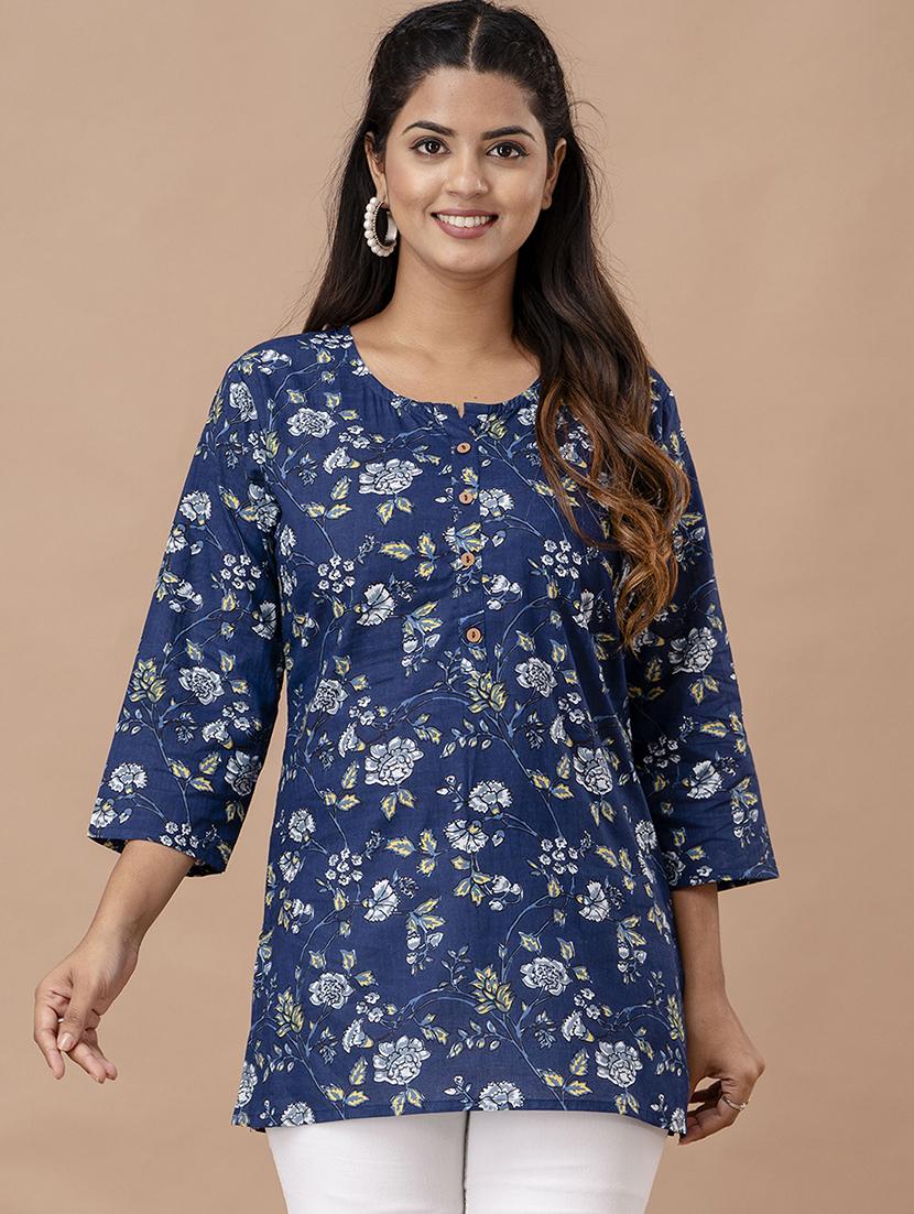 women printed three quarter sleeve straight kurti - 21966188 - Standard Image - 1