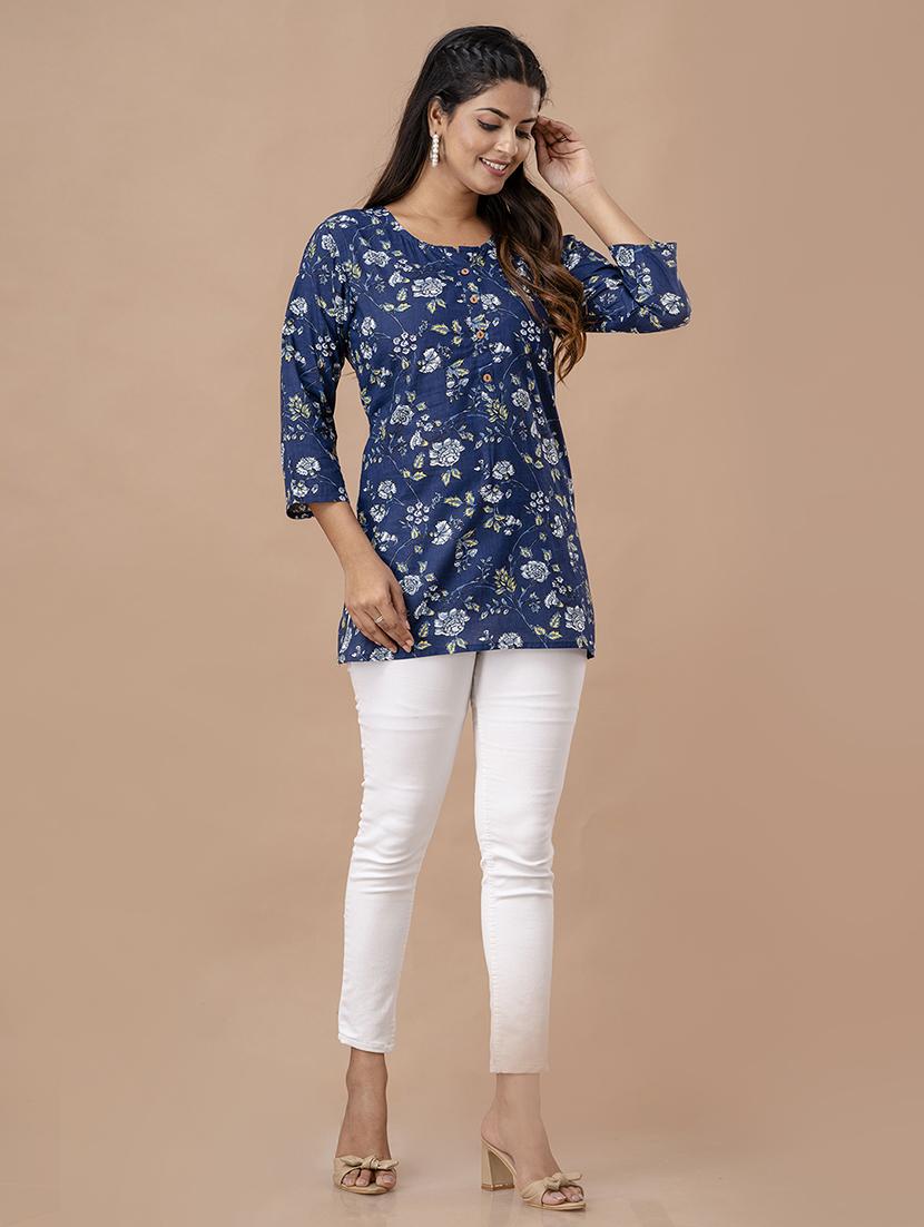 women printed three quarter sleeve straight kurti - 21966188 - Standard Image - 4