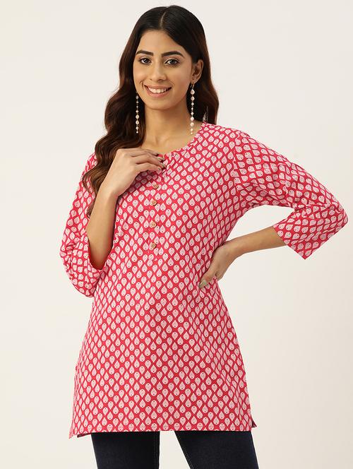 women printed three quarter sleeve straight kurti - 21966189 - Standard Image - 0