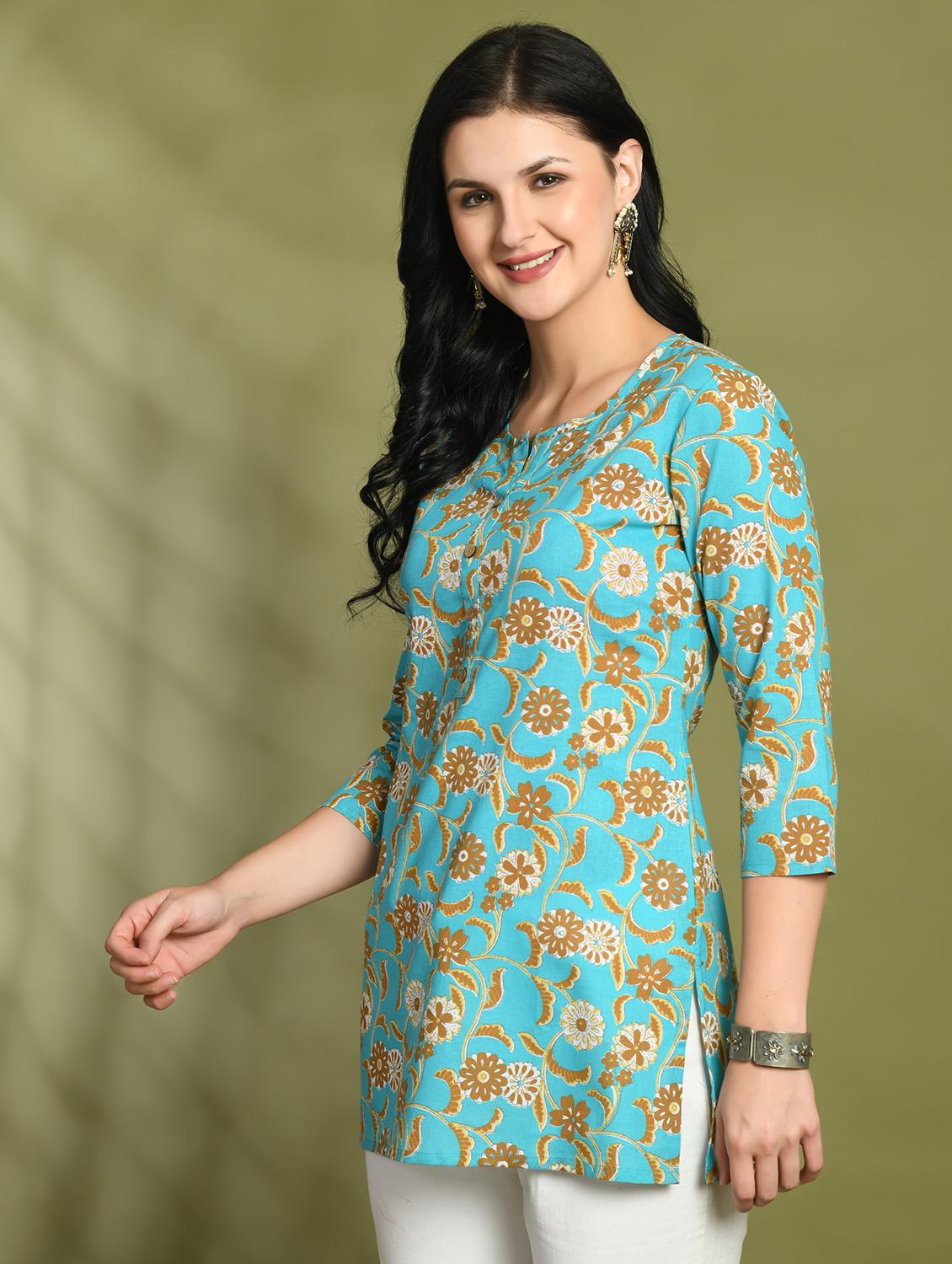 women three quarter sleeve straight kurti - 21966191 - Standard Image - 1