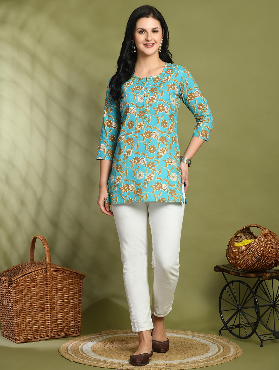 women three quarter sleeve straight kurti - 21966191 - Standard Image - 4