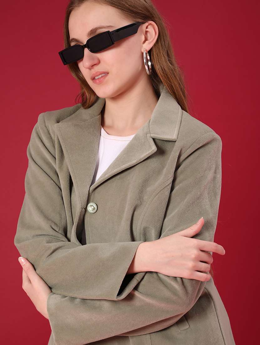 women solid lapel collar pea coat - 21966330 -  Standard Image - 1