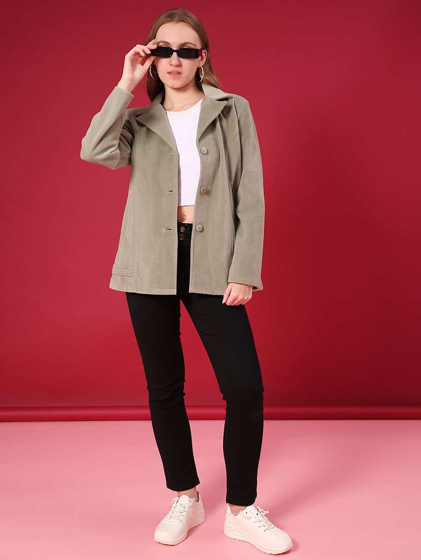 women solid lapel collar pea coat - 21966330 -  Standard Image - 4