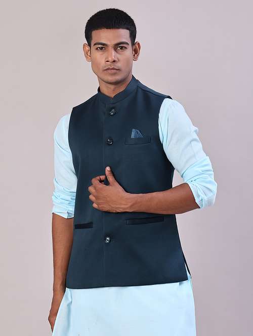 men solid mandarin neck regular fit nehru jacket - 21966340 -  Standard Image - 0