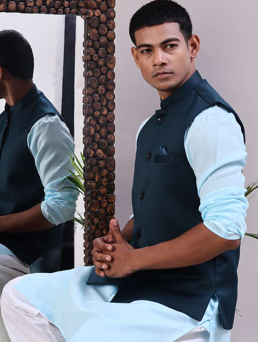 men solid mandarin neck regular fit nehru jacket - 21966340 -  Standard Image - 1