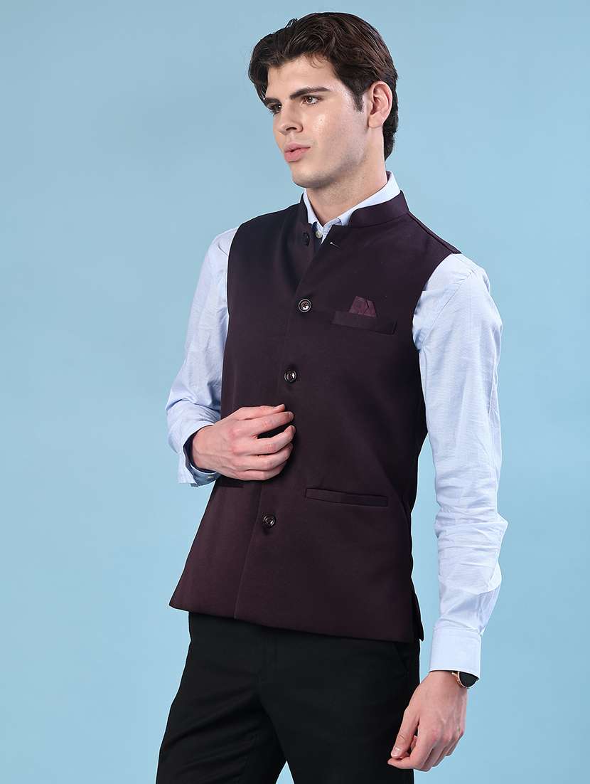 men solid mandarin neck regular fit nehru jacket - 21966341 -  Standard Image - 1