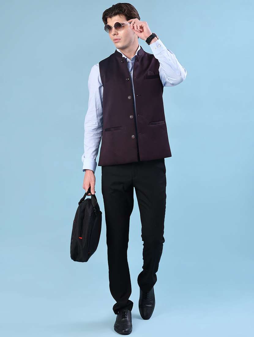 men solid mandarin neck regular fit nehru jacket - 21966341 -  Standard Image - 4