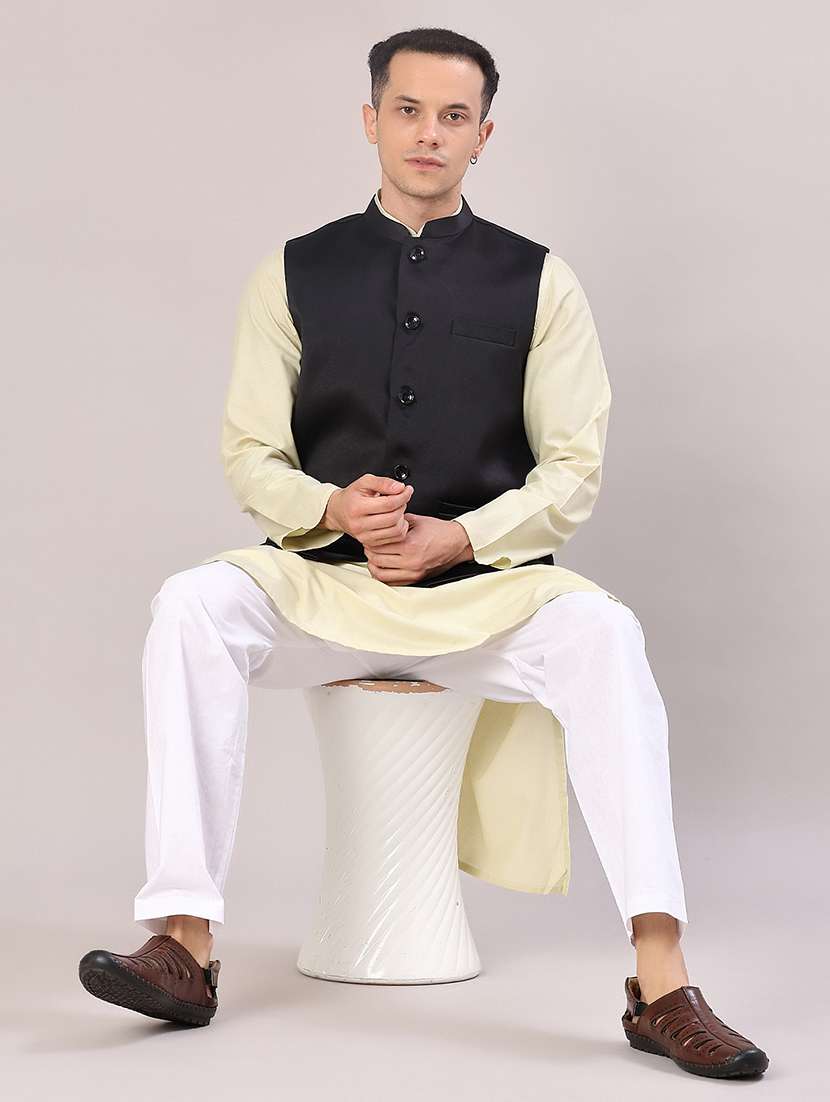 men solid mandarin neck regular fit nehru jacket - 21966342 -  Standard Image - 4
