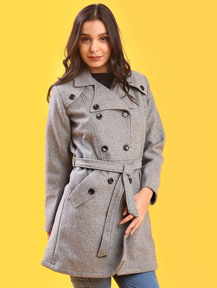 women solid lapel collar trench coat - 21966370 -  Standard Image - 1