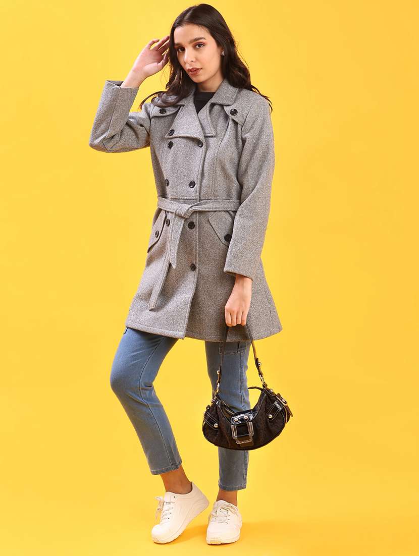 women solid lapel collar trench coat - 21966370 -  Standard Image - 4